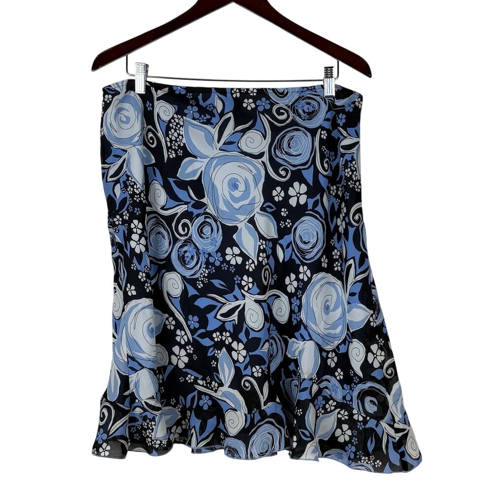 Worthington Blue and Black Skirt Whimsigoth Floral Ruffles Vintage 90s 16
